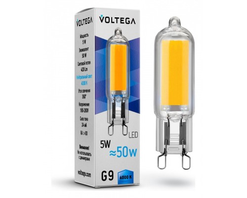 Лампа светодиодная Voltega Capsule G9 5Вт 4000K
