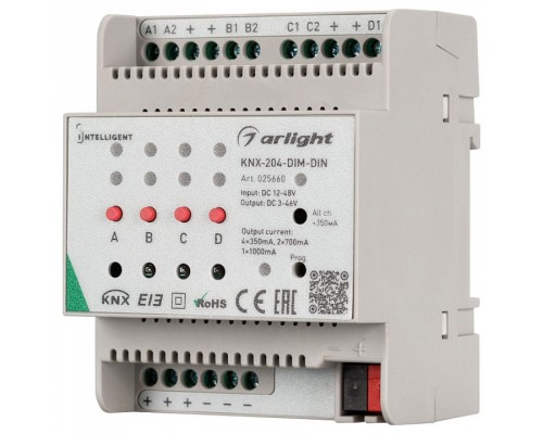 Контроллер-диммер Arlight Intelligent KNX-204-DIM-DIN (12-48V, 8x0.35/4x0.7/2x1A)