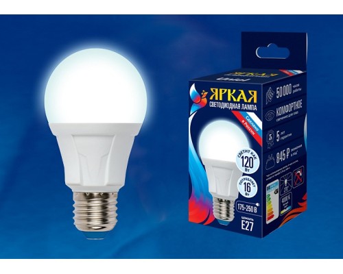 Лампа светодиодная Uniel Яркая E27 16Вт 4000K LED-A60 16W/4000K/E27/FR PLP01WH картон