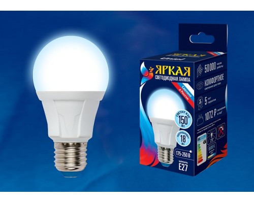Лампа светодиодная Uniel Яркая E27 18Вт 6500K LED-A60 18W/6500K/E27/FR PLP01WH картон