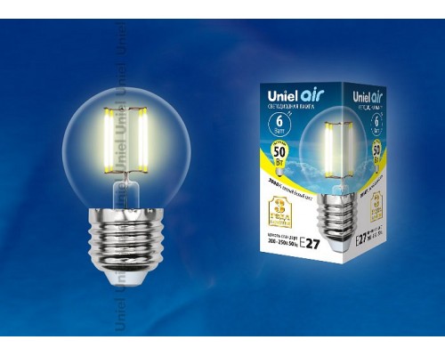 Лампа светодиодная Uniel Air E27 6Вт 3000K LED-G45-6W/WW/E27/CL GLA01TR картон