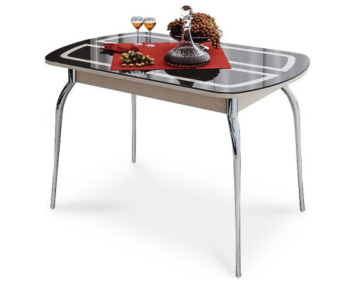 Стол обеденный Милан хром/дуб белфорт/коричневый с рисунком