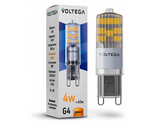 Лампа светодиодная Voltega Simple G9 4Вт 2800K