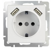 Розетка с заземлением, шторками и 2хUSB, без рамки Werkel Белый WL01-SKGS-USBx2-IP20
