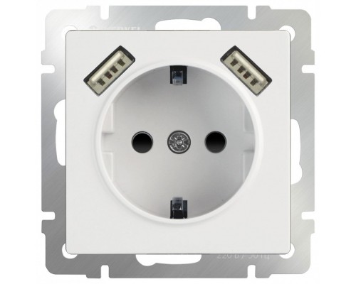 Розетка с заземлением, шторками и 2хUSB, без рамки Werkel Белый WL01-SKGS-USBx2-IP20