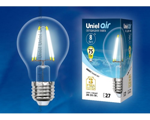 Лампа светодиодная Uniel Air E27 8Вт 4000K LED-A60-8W/NW/E27/CL GLA01TR картон