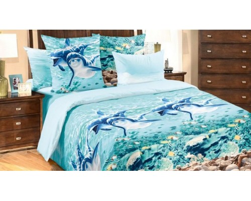 Постельное белье двуспальное Дельфины