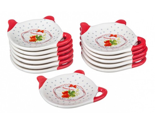 Набор из 12 подставок под чайные пакетики (10x10x2 см) Клубничка 230-036