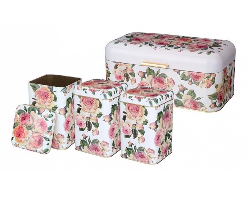 Набор из хлебницы и банок для пищевых продуктов Винтаж Пионы 949-016