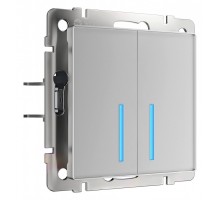 Выключатель сенсорый двухклавишный с подсветкой, без рамки Werkel Серебряный W4520106